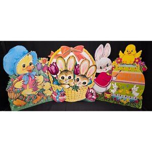 Vintage 14" Colorful Easter Die Cuts Bunny Chick Egg Decor USA